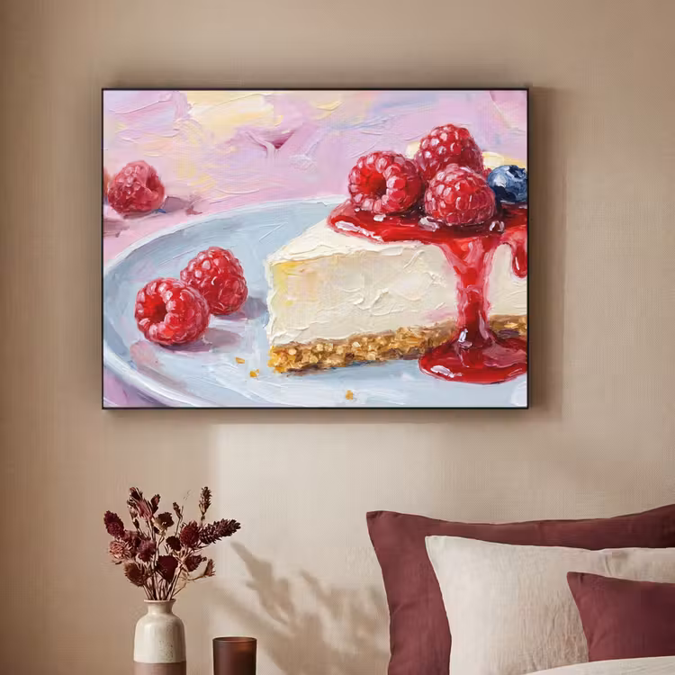 Eten - Cheesecake - Bessen - Abstract - Roze Textielframe zwart klein -sfeer1