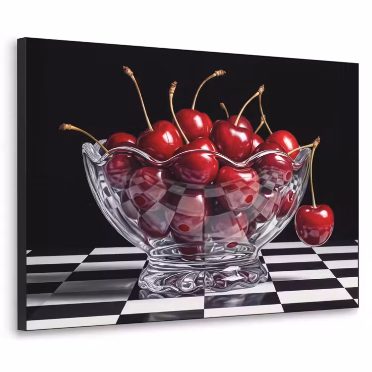 Art Frame - Food - Cherries - Red - Eten - Kersen - Rood Textielframe zwart klein