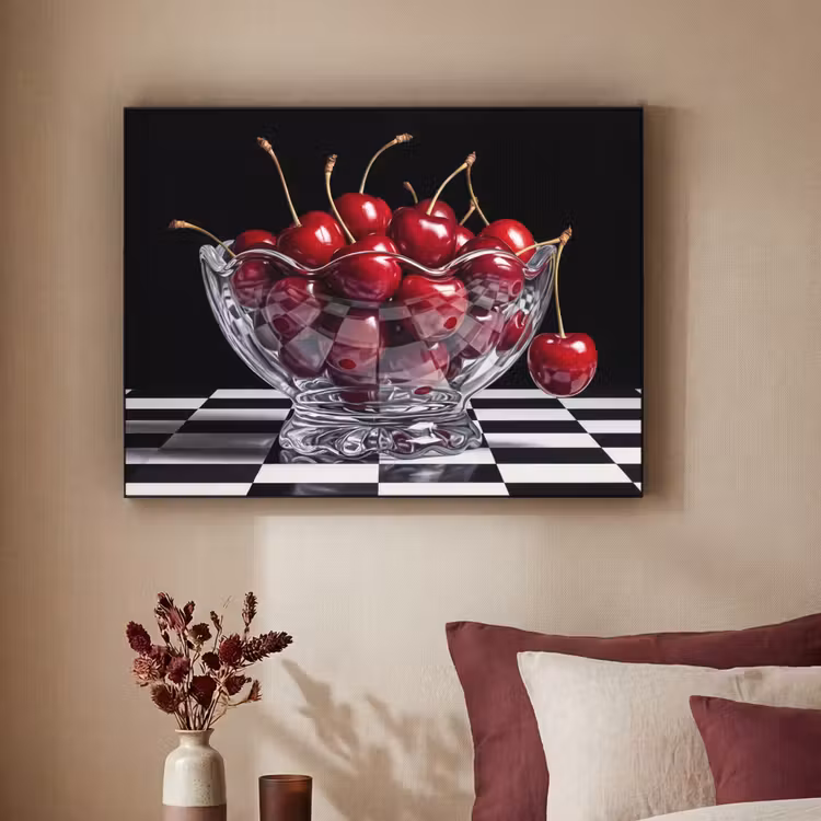 Art Frame - Food - Cherries - Red - Eten - Kersen - Rood Textielframe zwart klein