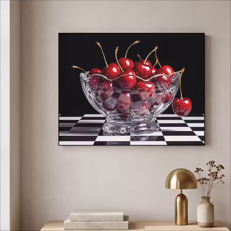 Art Frame - Food - Cherries - Red - Eten - Kersen - Rood Textielframe zwart klein
