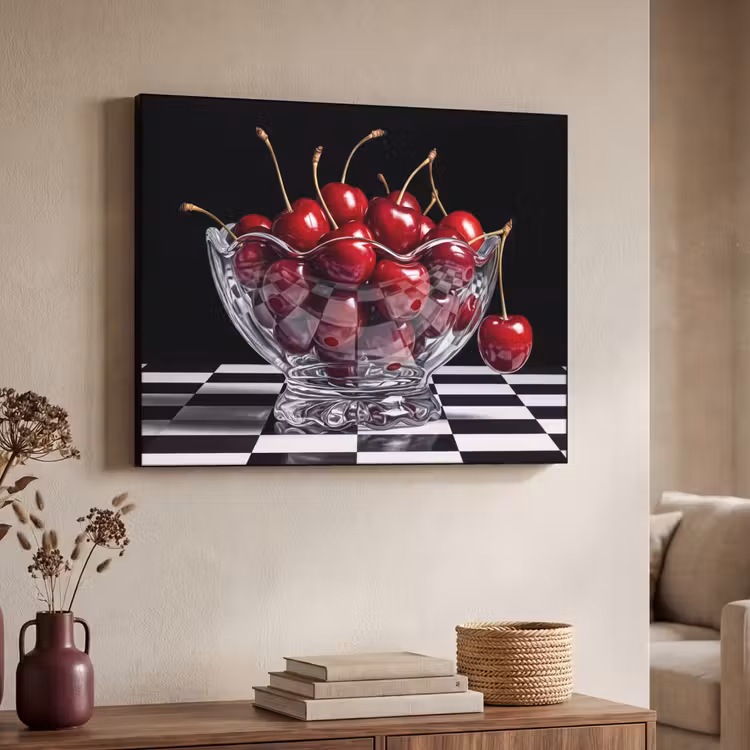 Art Frame - Food - Cherries - Red - Eten - Kersen - Rood Textielframe zwart klein