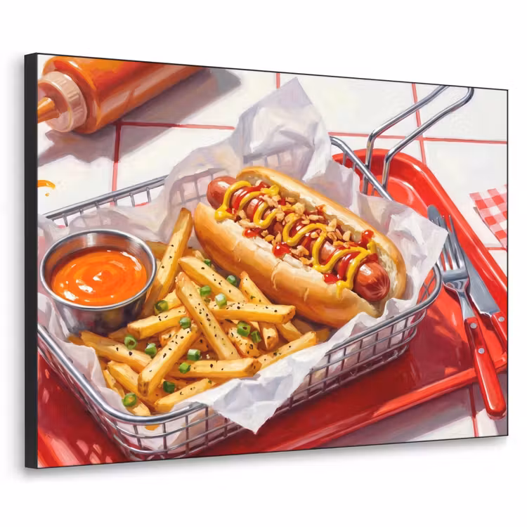 Eten - Hotdog - Fastfood - Modern - Rood Textielframe zwart klein -3d