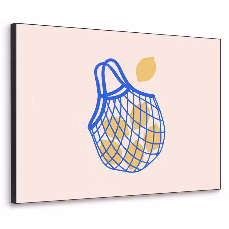 Eten - Citroen - Boodschappen - Abstract - Geel - Blauw Textielframe zwart klein -3d