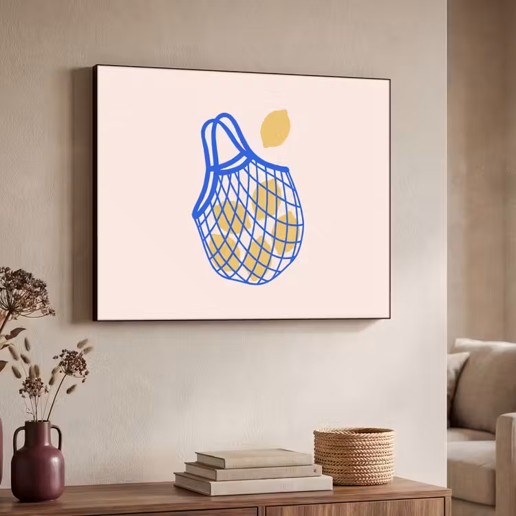Eten - Citroen - Boodschappen - Abstract - Geel - Blauw Textielframe zwart klein -sfeer3