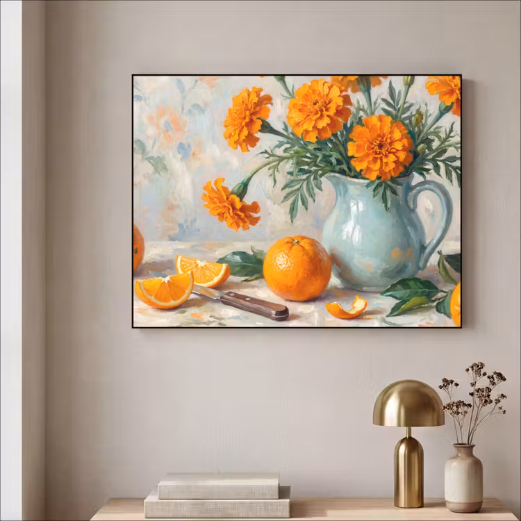 Art Frame - Food - Orange - Art - Eten - Oranje - Kunst Textielframe zwart klein