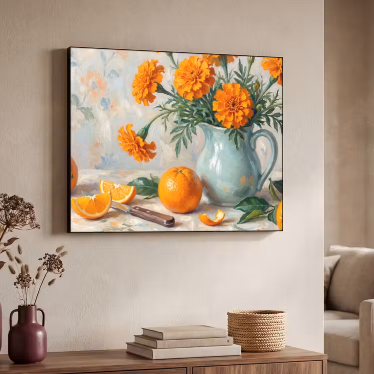 Art Frame - Food - Orange - Art - Eten - Oranje - Kunst Textielframe zwart klein