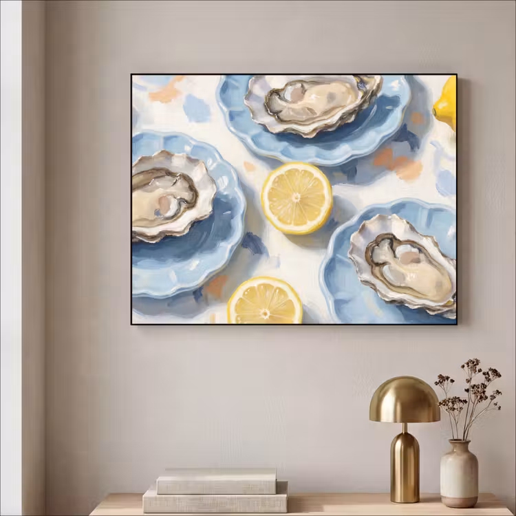 Eten - Oesters - Citroenen - Modern - Geel Textielframe zwart klein -sfeer2
