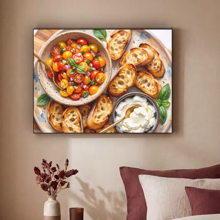Eten - Tomaat - Brood - Kleurrijk - Keuken Textielframe zwart klein -sfeer1