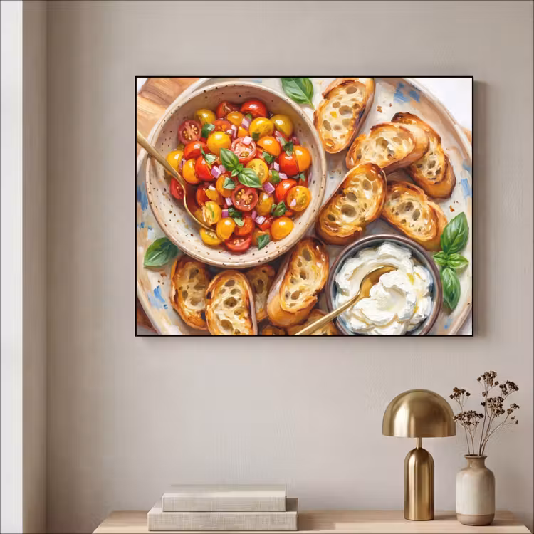 Eten - Tomaat - Brood - Kleurrijk - Keuken Textielframe zwart klein -sfeer2