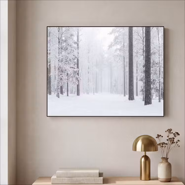 Bos - Sneeuw - Pad - Winter - Stilte Textielframe zwart klein -sfeer2