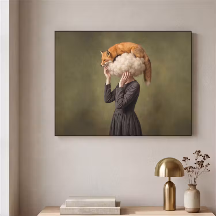 Vos - Surrealistisch - Groen Textielframe zwart klein -sfeer2