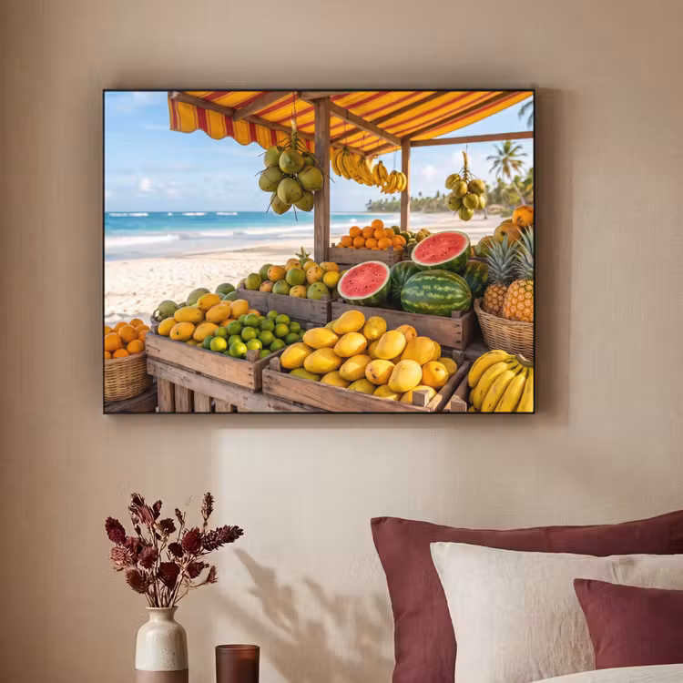 Art Frame - Fruit - Beach - Tropical - Fruit - Strand - Tropisch Textielframe zwart klein