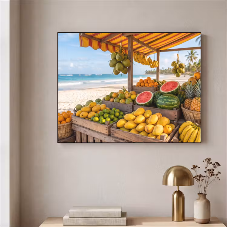 Art Frame - Fruit - Beach - Tropical - Fruit - Strand - Tropisch Textielframe zwart klein