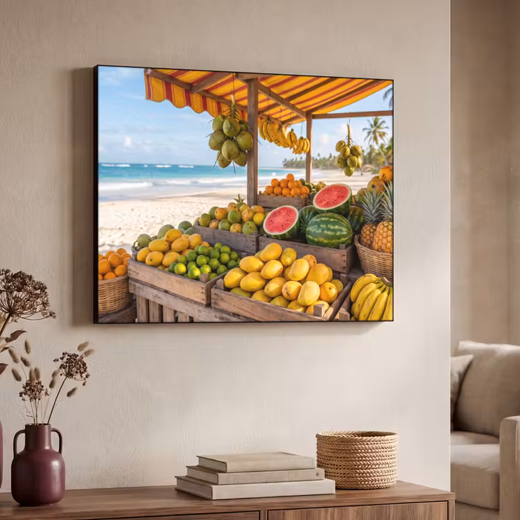 Art Frame - Fruit - Beach - Tropical - Fruit - Strand - Tropisch Textielframe zwart klein