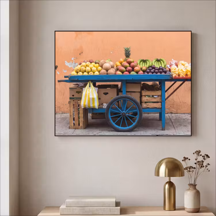 Art Frame - Fruit - Cart - Street - Fruit - Kar - Straat Textielframe zwart klein