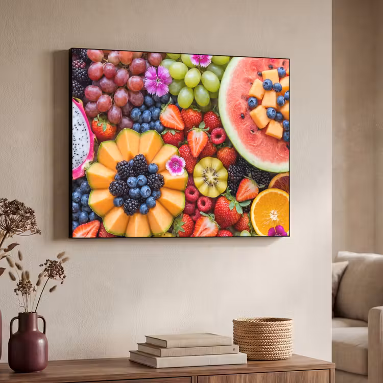 Fruit - Vers - Variatie - Eten - Kleurrijk Textielframe zwart klein -sfeer3