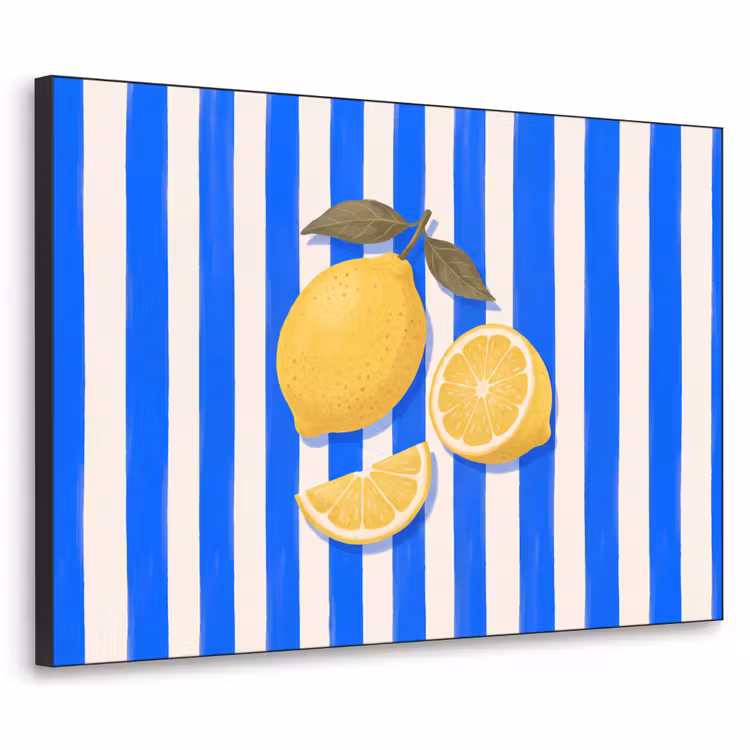 Fruit - Citroen - Zomer - Geel - Blauw Textielframe zwart klein -3d