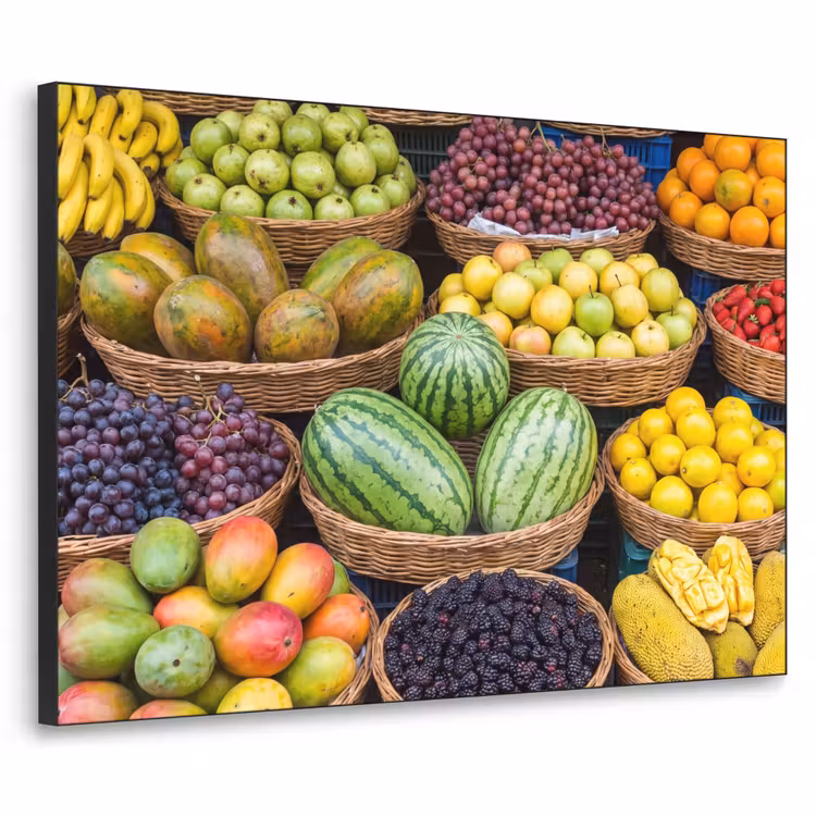 Art Frame - Fruit - Market - Colorful - Fruit - Markt - Kleurrijk Textielframe zwart klein