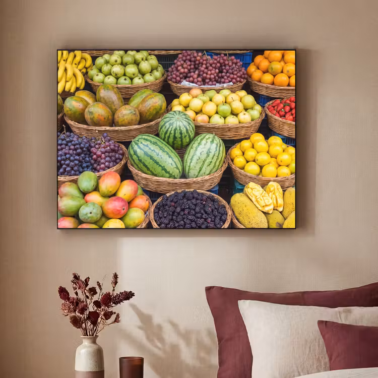 Art Frame - Fruit - Market - Colorful - Fruit - Markt - Kleurrijk Textielframe zwart klein