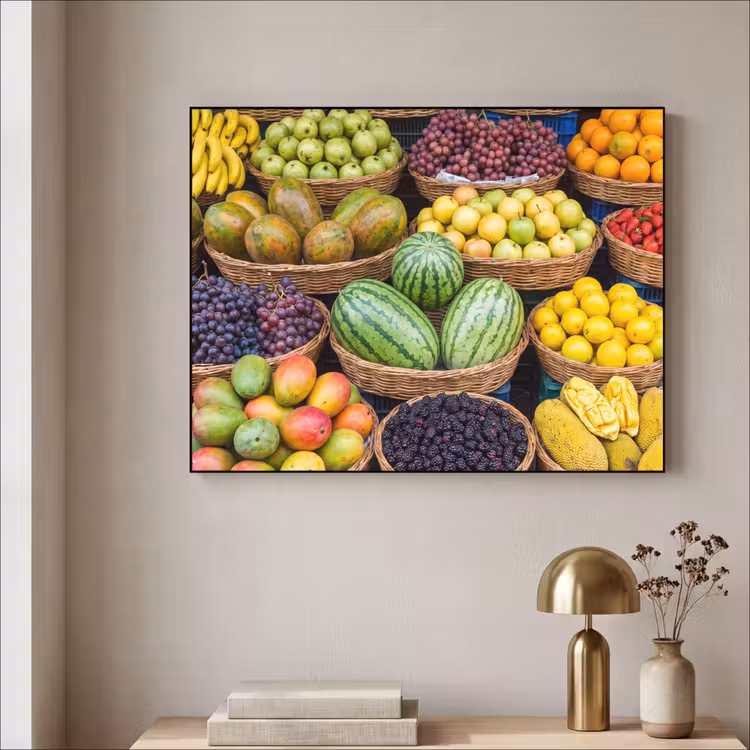 Art Frame - Fruit - Market - Colorful - Fruit - Markt - Kleurrijk Textielframe zwart klein
