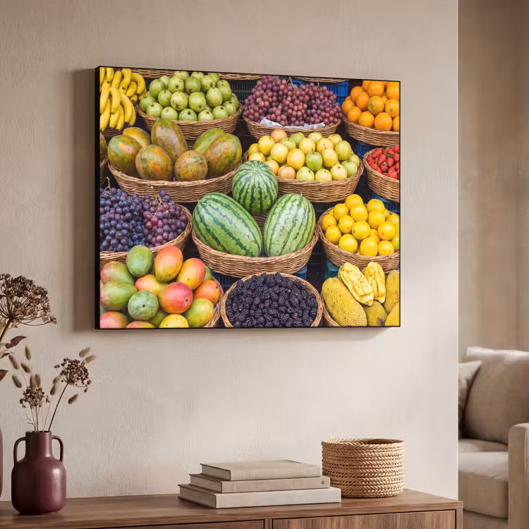 Art Frame - Fruit - Market - Colorful - Fruit - Markt - Kleurrijk Textielframe zwart klein
