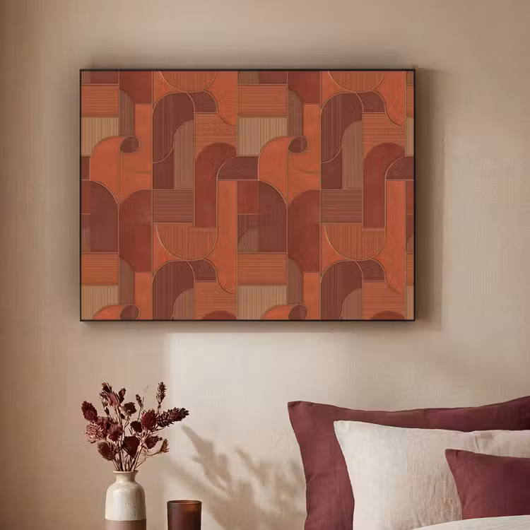 Geometrisch - Abstract - Textuur - Bruin Textielframe zwart klein 947 -sfeer1
