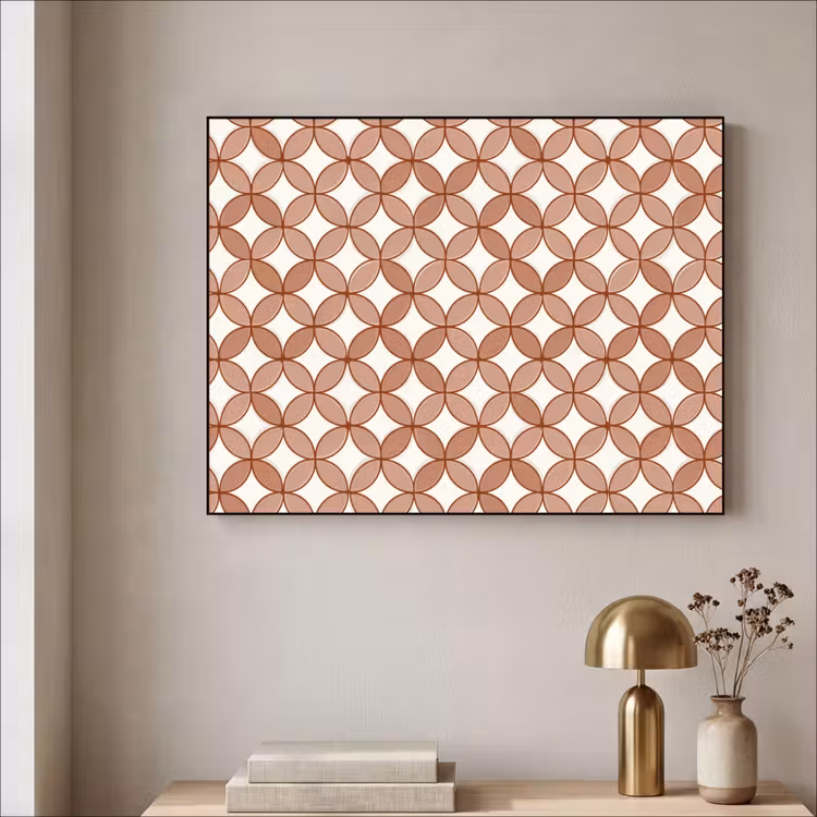 Geometrisch - Cirkels - Modern - Terracotta Textielframe zwart klein 947 -sfeer2