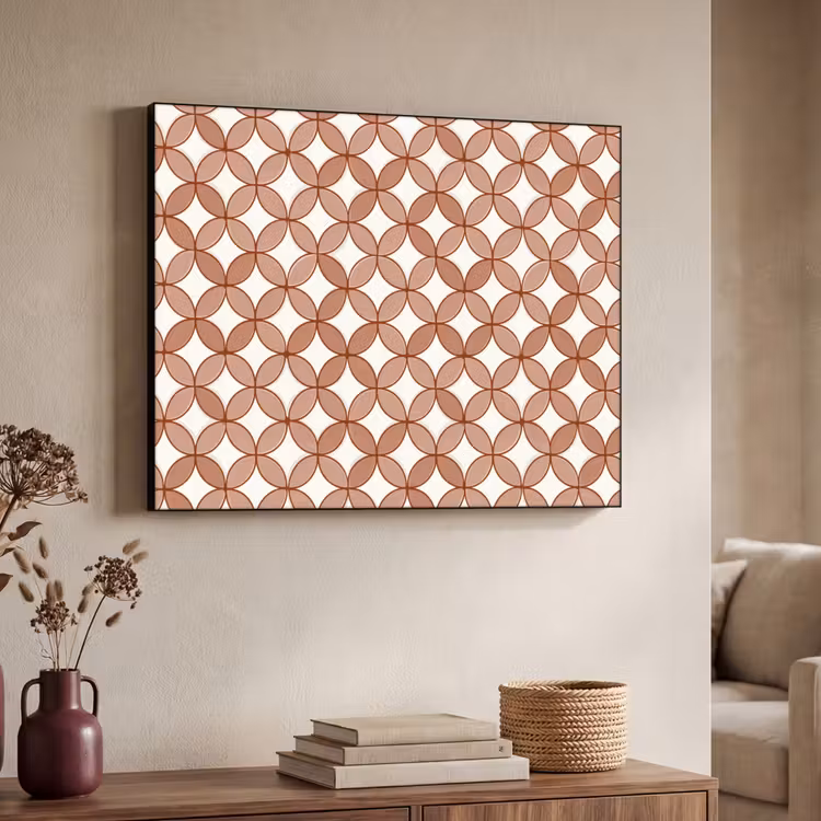 Geometrisch - Cirkels - Modern - Terracotta Textielframe zwart klein 947 -sfeer3