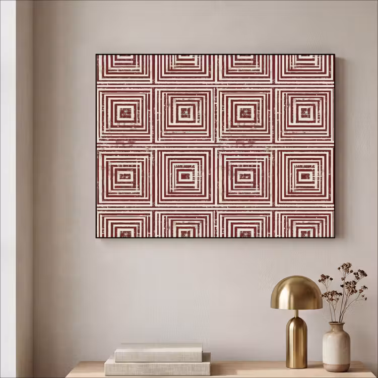 Geometrisch - Patroon - Rood Textielframe zwart klein 947 -sfeer2