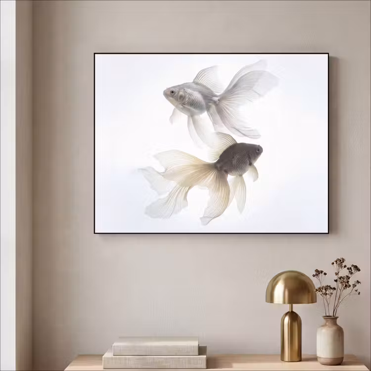 Goudvissen - Modern - Wit Textielframe zwart klein -sfeer2