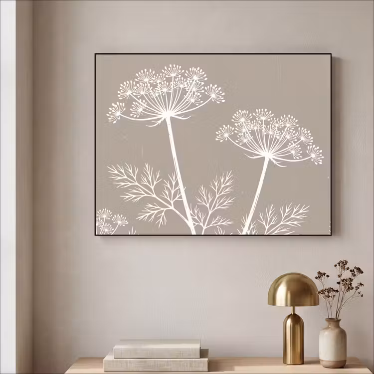 Grafisch - Fluitenkruid - Taupe Textielframe zwart klein -sfeer2