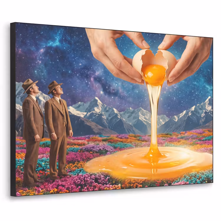 Art Frame - Hands - Egg - Surrealism - Handen - Ei - Surrealisme Textielframe zwart klein