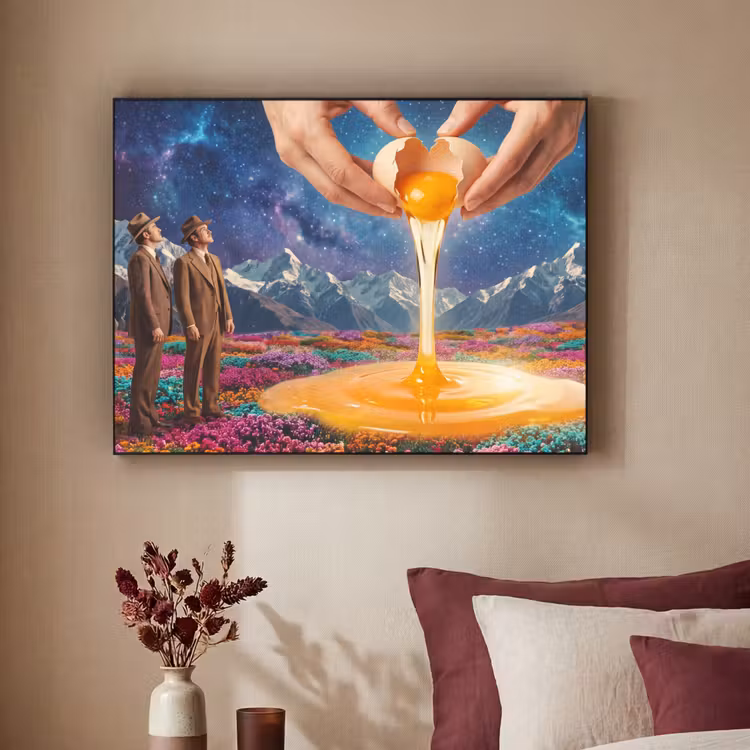 Art Frame - Hands - Egg - Surrealism - Handen - Ei - Surrealisme Textielframe zwart klein