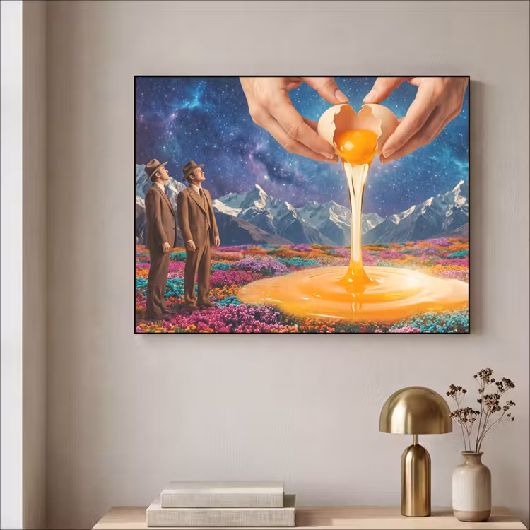 Art Frame - Hands - Egg - Surrealism - Handen - Ei - Surrealisme Textielframe zwart klein