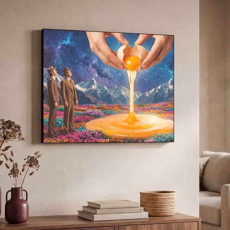 Art Frame - Hands - Egg - Surrealism - Handen - Ei - Surrealisme Textielframe zwart klein