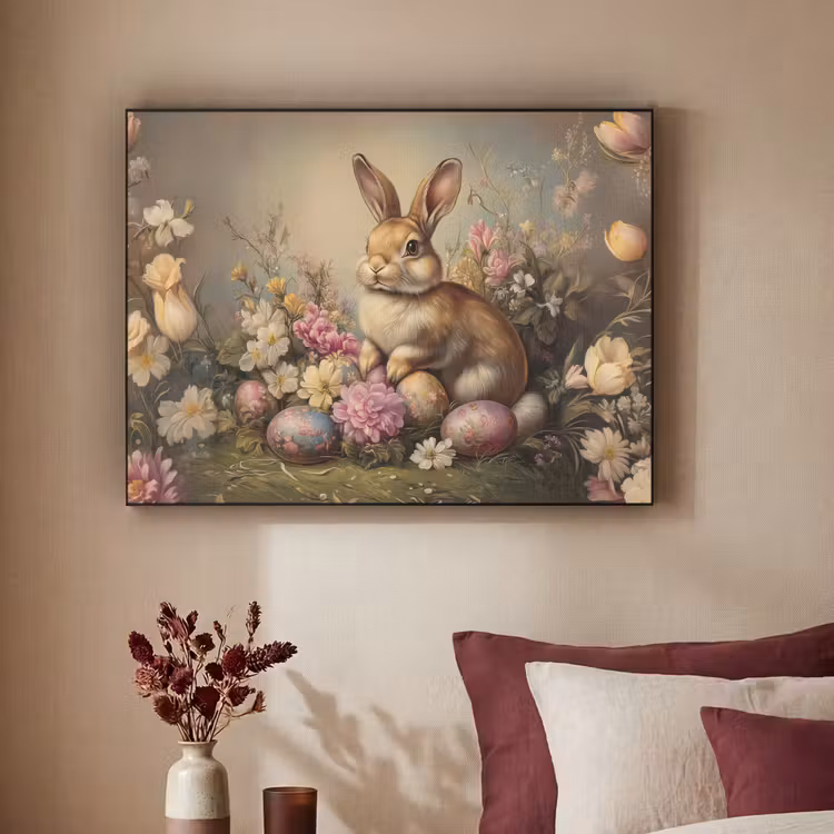 Haas - Stilleven - Bloemen Textielframe zwart klein -sfeer1