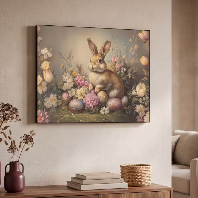 Haas - Stilleven - Bloemen Textielframe zwart klein -sfeer3