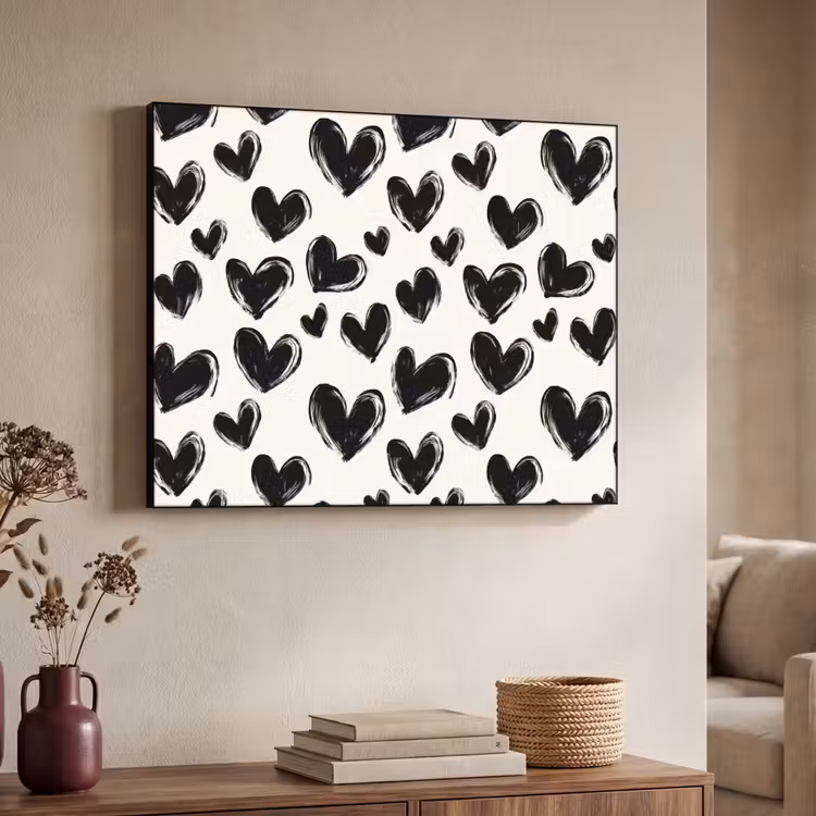 Hartjes - Patroon - Zwart Textielframe zwart klein 947 -sfeer3