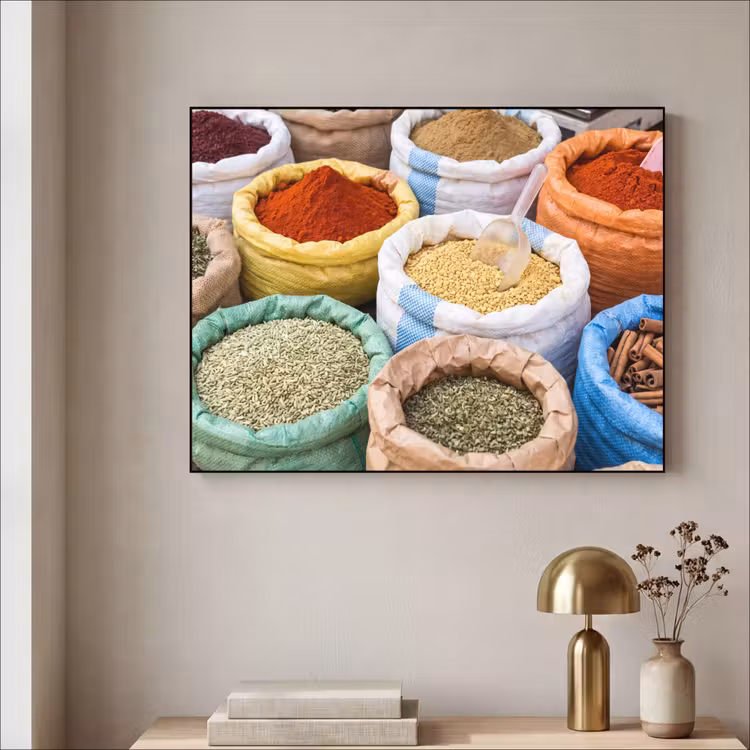 Art Frame - Herbs - Bags - Market - Kruiden - Zakken - Markt Textielframe zwart klein