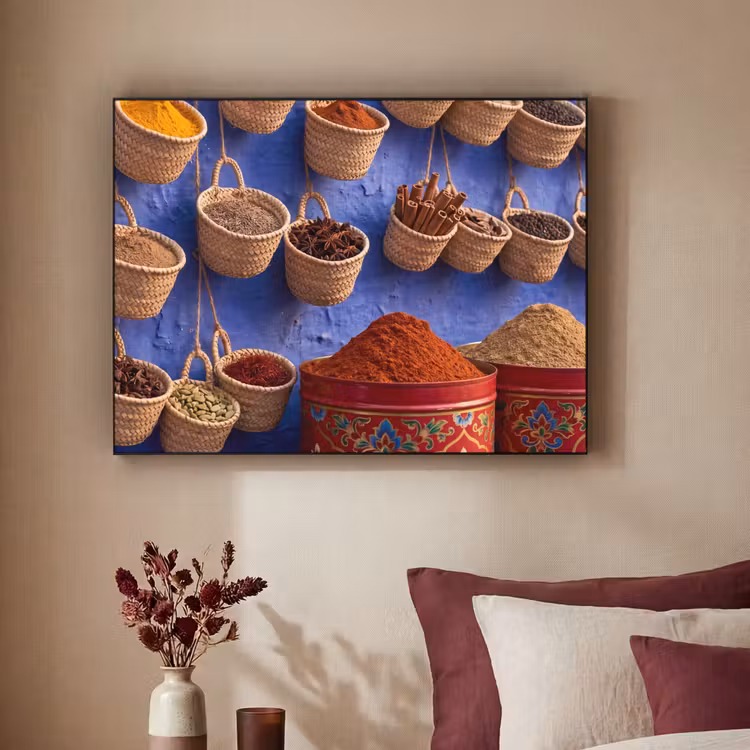 Art Frame - Herbs - Baskets - Market - Kruiden - Manden - Markt Textielframe zwart klein