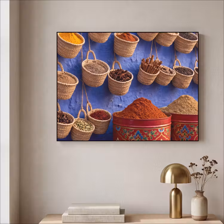 Art Frame - Herbs - Baskets - Market - Kruiden - Manden - Markt Textielframe zwart klein