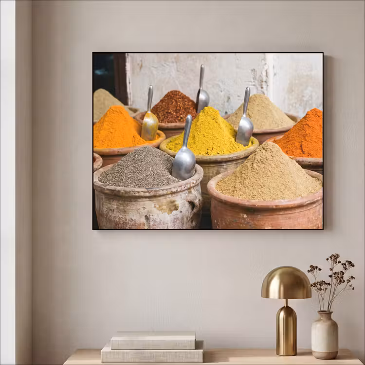 Art Frame - Herbs - Jars - Asian - Kruiden - Potten - Oosters Textielframe zwart klein