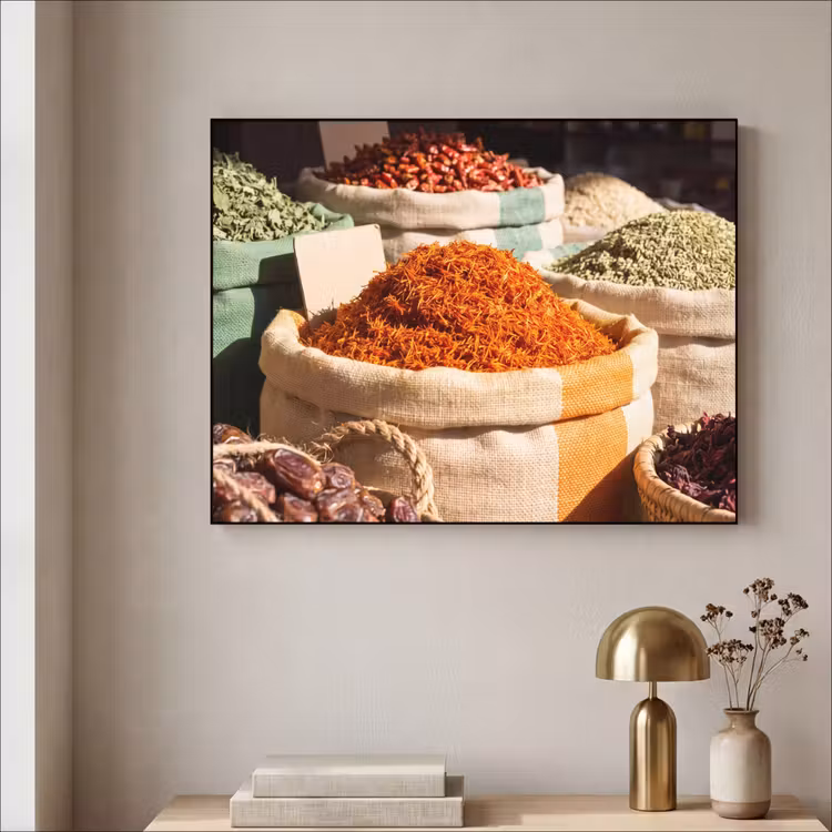 Art Frame - Herbs - Market - Colorful - Kruiden - Markt - Kleurrijk Textielframe zwart klein