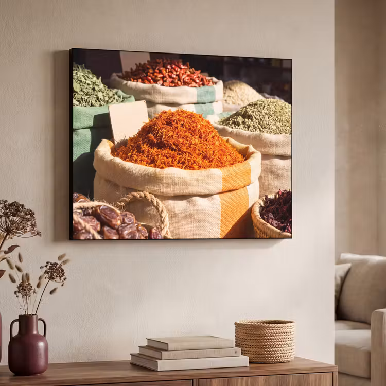 Art Frame - Herbs - Market - Colorful - Kruiden - Markt - Kleurrijk Textielframe zwart klein