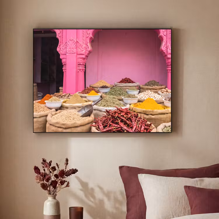 Art Frame - Herbs - Market - Pink - Kruiden - Markt - Roze Textielframe zwart klein