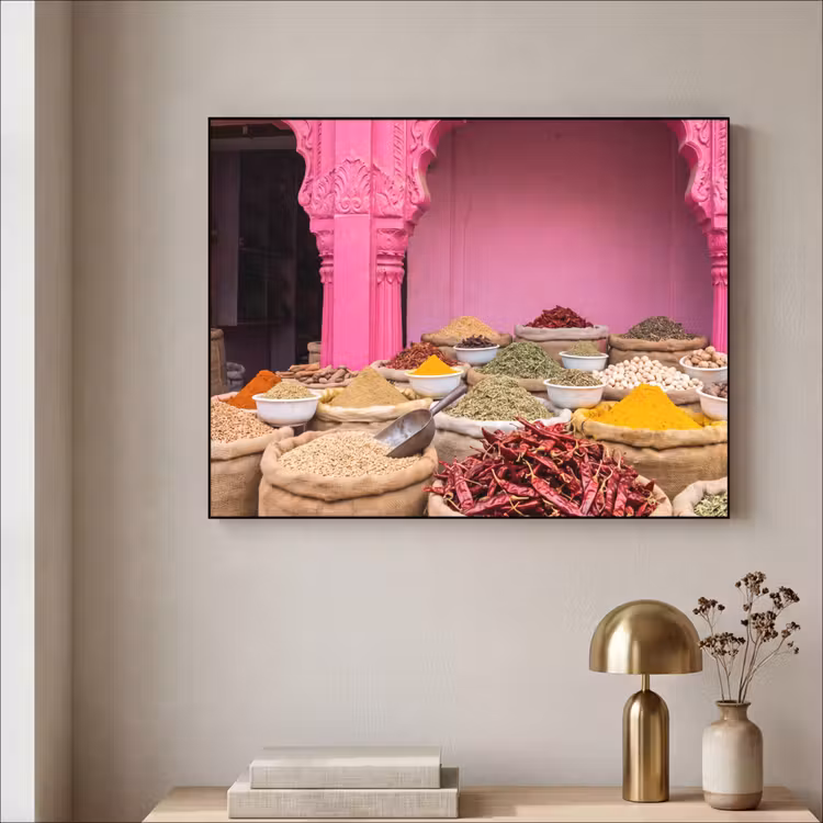 Art Frame - Herbs - Market - Pink - Kruiden - Markt - Roze Textielframe zwart klein