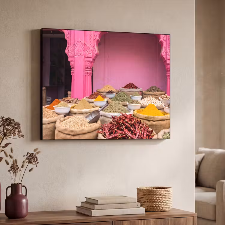 Art Frame - Herbs - Market - Pink - Kruiden - Markt - Roze Textielframe zwart klein