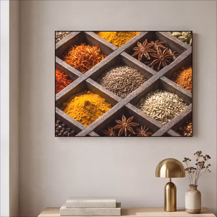 Art Frame - Herbs - Wood - Food - Kruiden - Houten - Eten Textielframe zwart klein