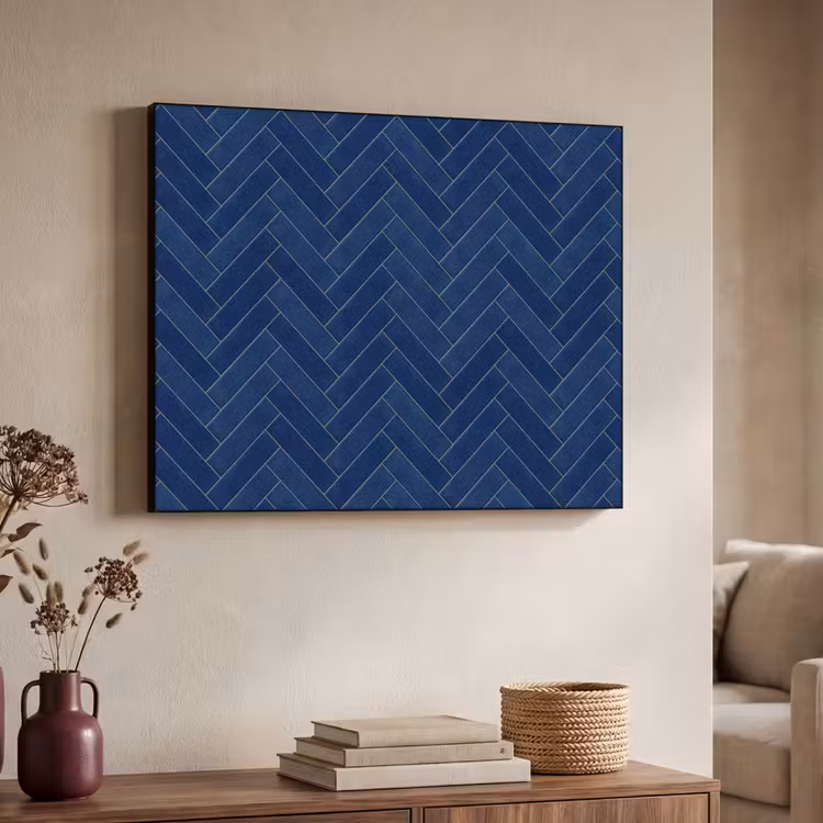Visgraat - Wandtegel - Donkerblauw - Navy Blue Textielframe zwart klein 947 -sfeer3