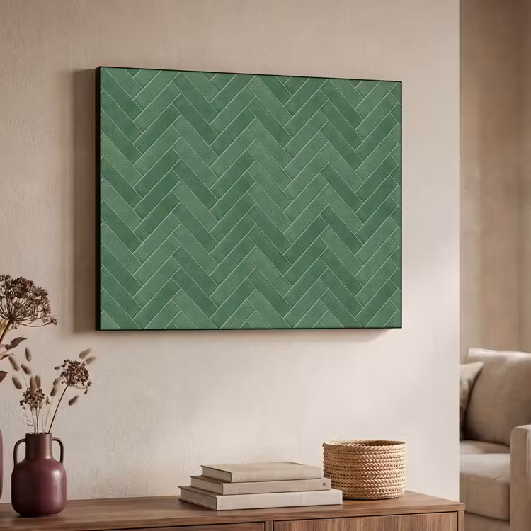 Visgraat - Wandtegel - Bosgroen Textielframe zwart klein 947 -sfeer3